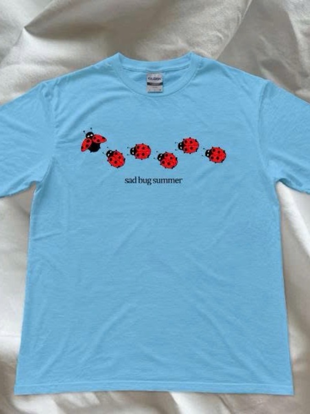 Red Ladybug Summer Row Graphic Gildan Blue Tshirt